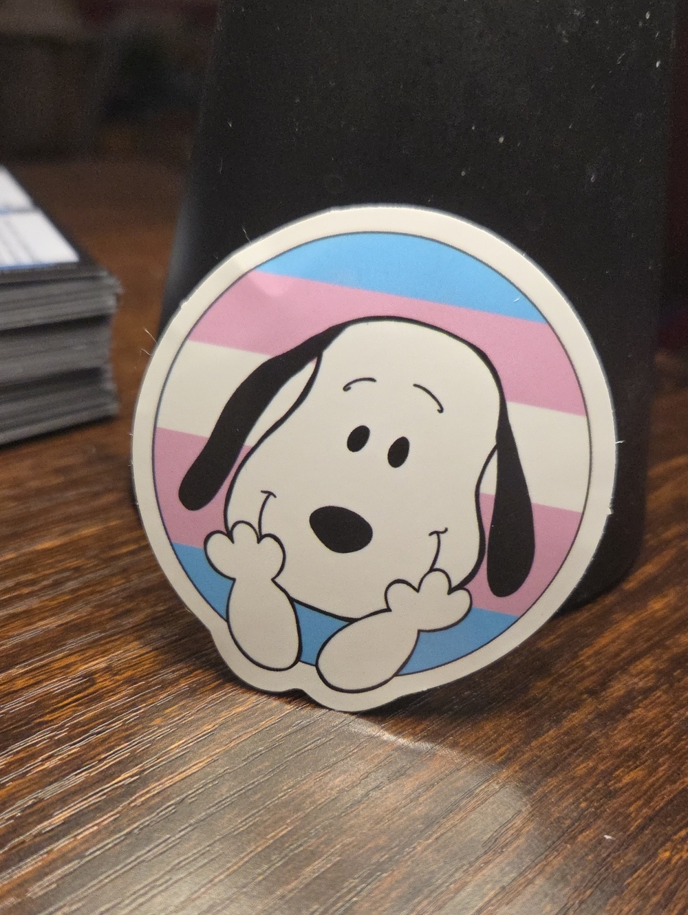 Peanuts Snoopy Sticker - Pink & Blue Trans Pride Dog Decal